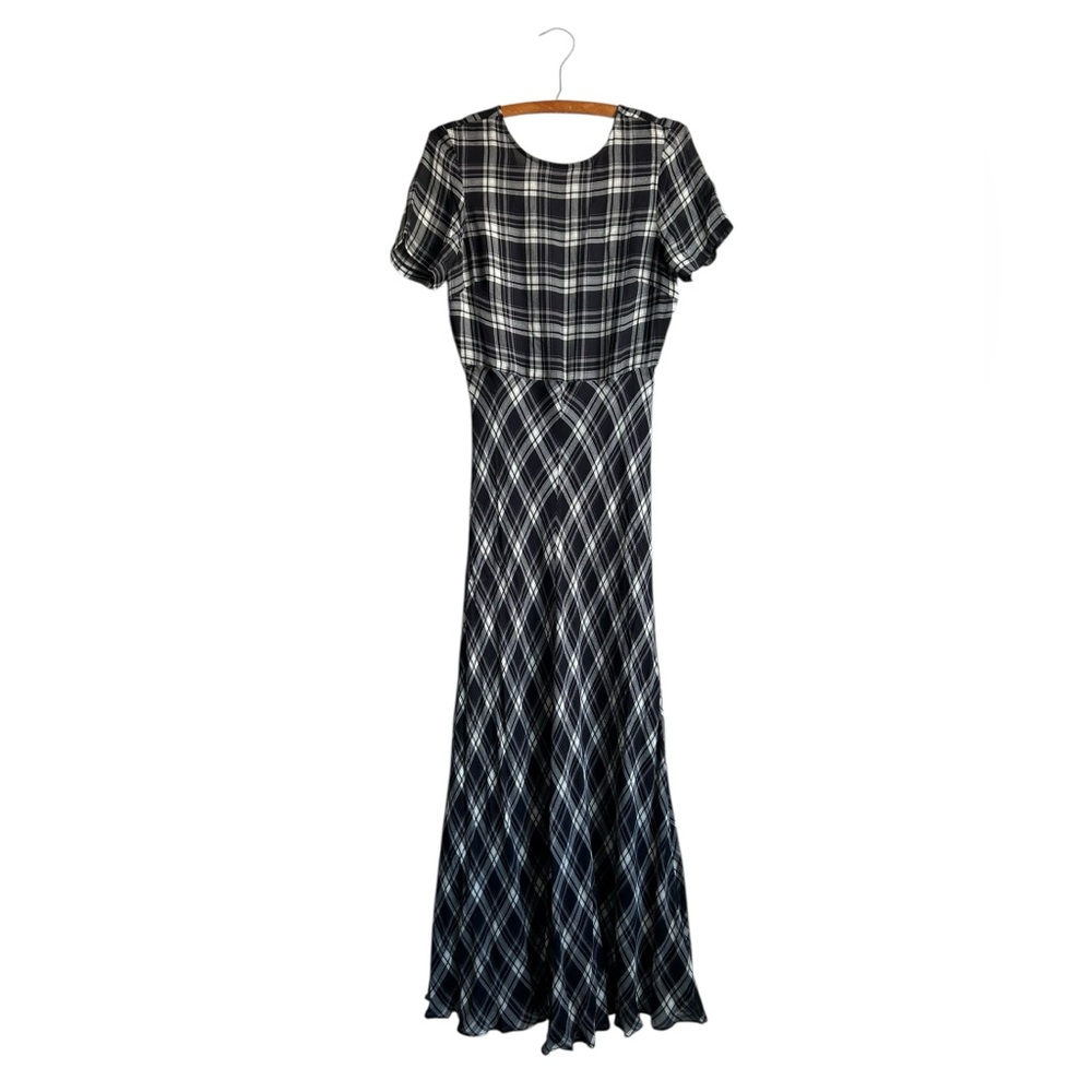 NWT J. Crew Chiffon Maxi Dress in Berkshire Plaid Womens 4 Black White - Picture 2 of 8